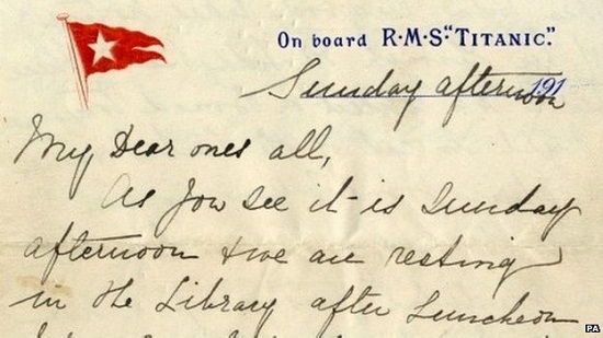 泰坦尼克号上写就最后一封家书拍卖11万英镑成交