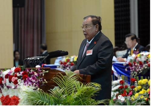 （2016年1月22日，在老挝人民革命党第十次全国代表大会上，本扬当选为老挝人民革命党中央委员会总书记。 新华社发 刘艾伦摄）