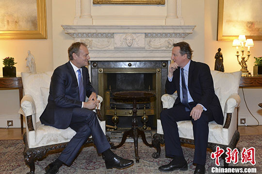 当地时间1月31日，英国首相卡梅伦在伦敦唐宁街10号会见欧洲理事会主席图斯克，双方进一步商讨欧盟改革方案。 <a target='_blank' href='http://www.chinanews.com/'><p  align=