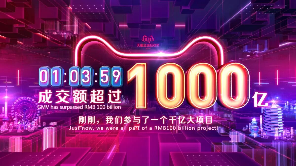 1点03分59秒!2019天猫双11成交额超过人民币1000亿元