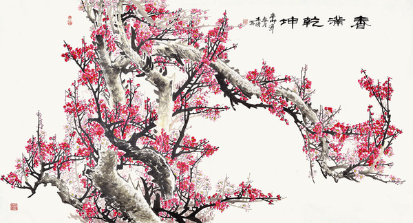 优秀国画梅花作品 红梅报春精品佳作