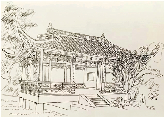 《亭留》一书中胡志炯手绘的月波亭,在今平湖秋月小园内.