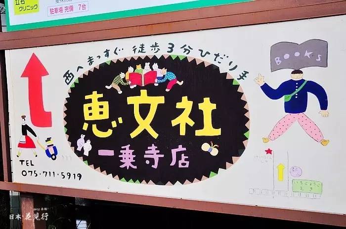 站台上标有惠文社一乘寺店的广告牌,非常醒目.