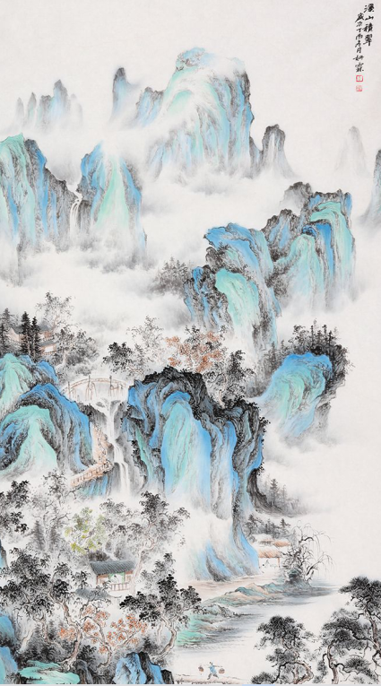李佩锦力作四尺竖幅山水画《溪山积翠》(136*68cm)