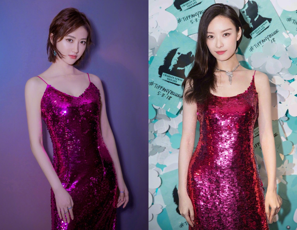 景甜倪妮吊带亮片裙pk谁更美?一个性感俏丽一个时髦高级