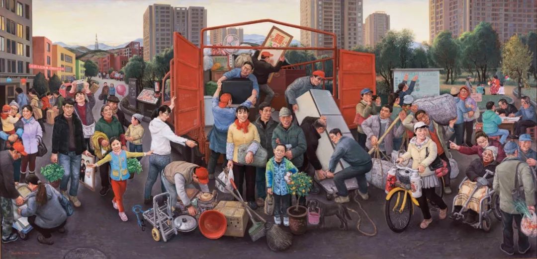 封治国 油画255×525cm《大山的节日》曹本健 油画225×450cm《独龙人